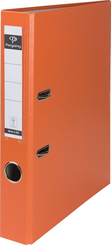 Pergamy ordner, voor ft A4, uit PP en papier, zonder beschermrand, rug van 5 cm, oranje
