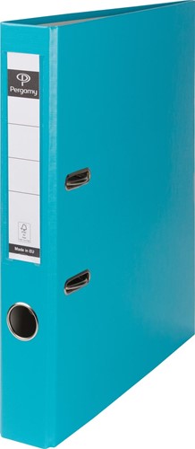 Pergamy classeur, pour ft A4, en carton recouvert de PP, sans bord de protection, dos de 5 cm, turquoise