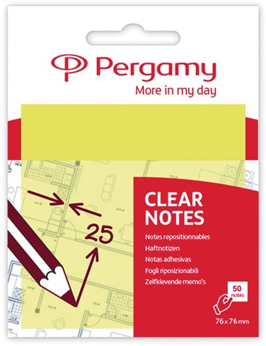 Pergamy transparante notes, ft 76 x 76 mm, 50 vel, geel
