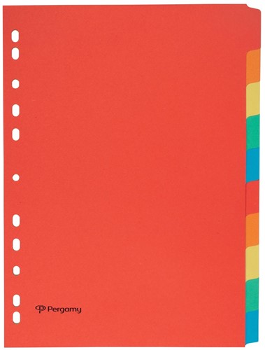 Pergamy tabbladen ft A4, 11-gaatsperforatie, karton, geassorteerde kleuren, 10 tabs