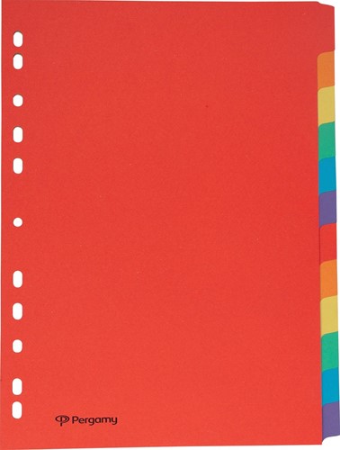 Pergamy tabbladen, ft A4, uit karton, 12 tabs, 11-gaatsperforatie, in geassorteerde kleuren