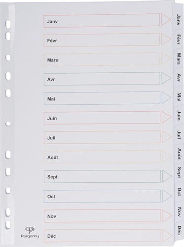 Pergamy intercalaires avec page de garde, ft A4, perforation 11 trous, janvier-décembre