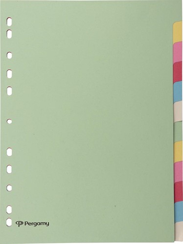 Pergamy intercalaires, ft A4, perforation 11 trous, carton, couleurs assorties pastel, 12 onglets