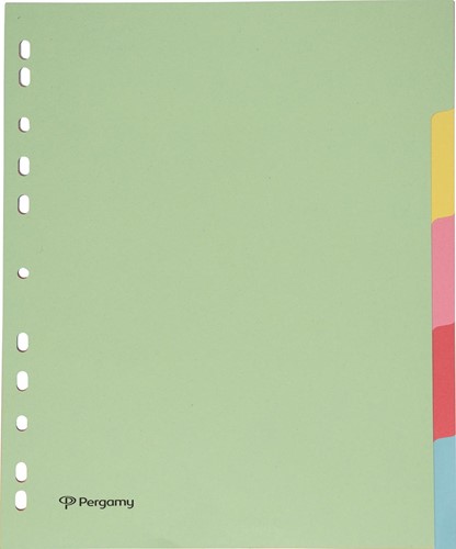 Pergamy tabbladen ft A4 maxi, 11-gaatsperforatie, karton, geassorteerde pastelkleuren, 5 tabs