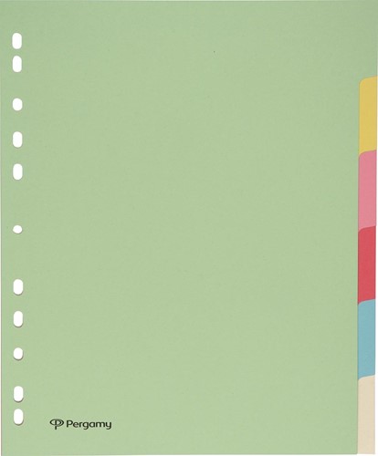 Pergamy intercalaires, ft A4 maxi, perforation 11 trous, carton, couleurs assorties pastel, 6 onglets