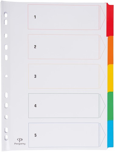 Pergamy intercalaires avec page de garde, ft A4, perforation 11 trous, couleurs assorties, 5 onglets