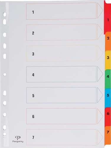 Pergamy intercalaires avec page de garde, ft A4, perforation 11 trous, couleurs assorties, set 1-7