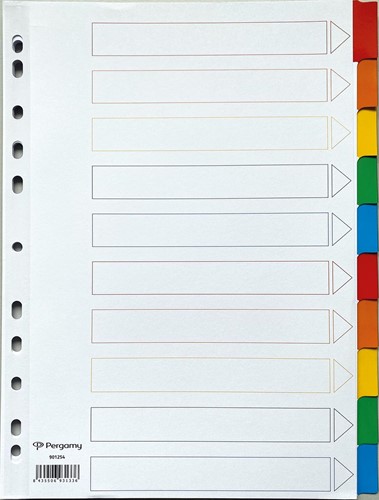 Pergamy intercalaires avec page de garde, ft A4, perforation 11 trous, couleurs assorties, 10 onglets