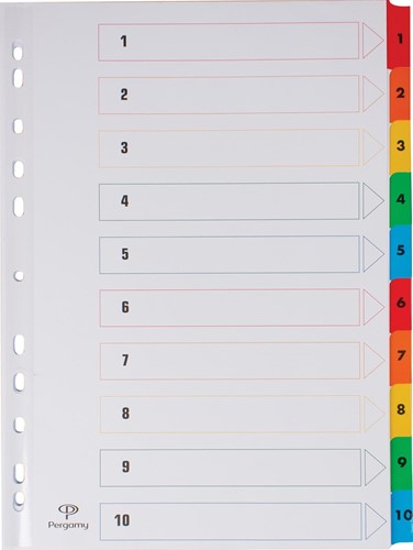 Pergamy intercalaires avec page de garde, ft A4, perforation 11 trous, couleurs assorties, set 1-10