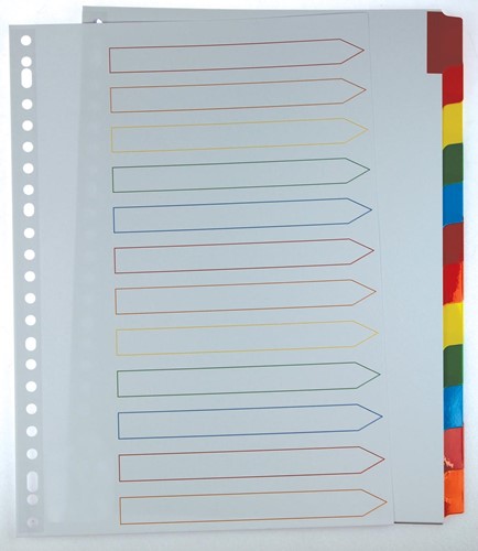 Pergamy intercalaires avec page de garde, ft A4, perforation 11 trous, couleurs assorties, 12 onglets