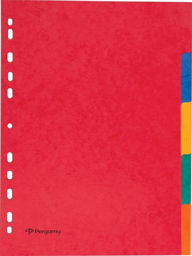 Pergamy tabbladen ft A4, 11-gaatsperforatie, stevig karton, geassorteerde kleuren, 5 tabs
