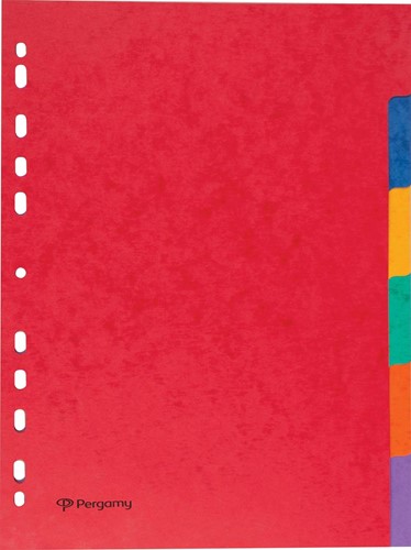 Pergamy tabbladen ft A4, 11-gaatsperforatie, stevig karton, geassorteerde kleuren, 6 tabs