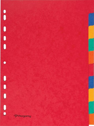 Pergamy tabbladen ft A4, 11-gaatsperforatie, stevig karton, geassorteerde kleuren, 10 tabs