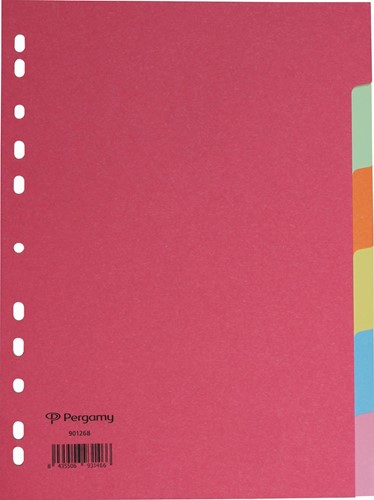 Pergamy intercalaires ft A4, perforation 11 trous, carton extra solide, couleurs assorties, 6 onglets
