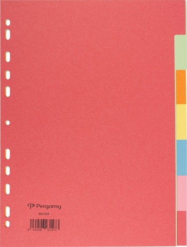 Pergamy intercalaires ft A4, perforation 11 trous, carton extra solide, couleurs assorties, 7 onglets