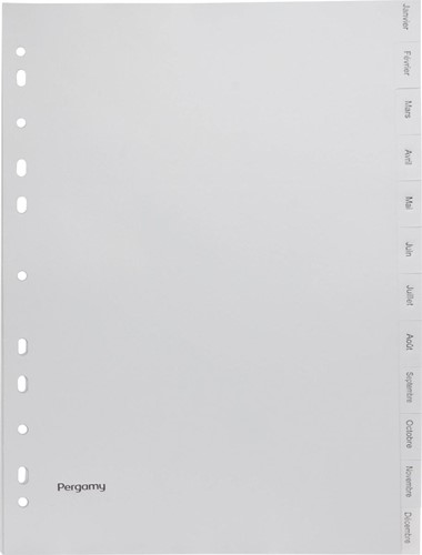 Pergamy intercalaires, ft A4, perforation 11 trous, PP gris, janvier-décembre