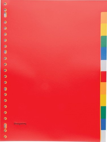 Pergamy intercalaires, ft A4, perforation 23 trous, PP, 12 onglets en couleurs assorties