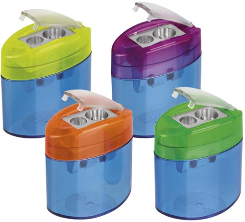 M+R taille-crayon Neo Light, 2 trous, avec réservoir, boîte avec 10 pièces en couleurs assorties