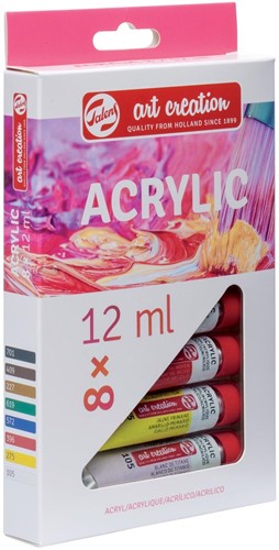 Talens Art Creation acrylverf tube van 12 ml, set van 8 tubes in geassorteerde kleuren 8 Stuk