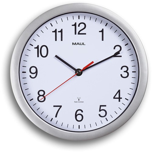 MAULrun horloge murale, radiopilotée, diamètre 25,2 x 5 cm, cadre en plastique, argent