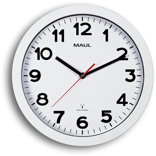 MAULstep wandklok, radiogestuurd, diameter 30 x 5 cm, kunststof kader, wit