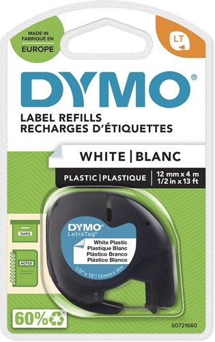 Dymo LetraTAG ruban 12 mm, plastique blanc