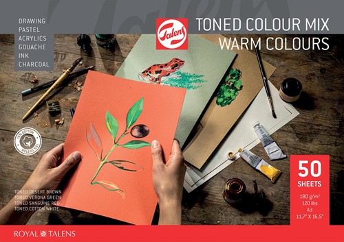 Talens gekleurd papier à dessin, 180 g, ft 29,7 x 42 cm, A3, couleurs assorties chaude, bloc de 50 feuill