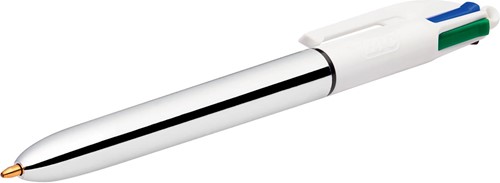 Bic 4 Colours Shine stylo bille 4 couleurs, moyen, 4 couleurs d'encre classique, corps argent 1 Stuk