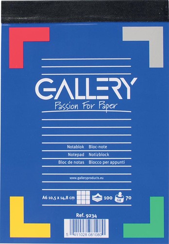 Gallery carnet de notes, ft A6, quadrillé 5 mm, bloc de 100 feuilles