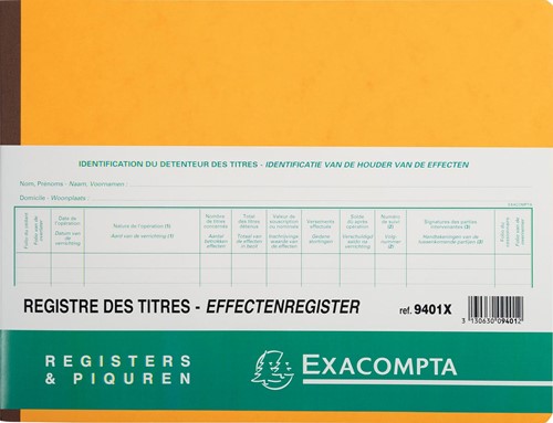 Exacompta registre des titres, ft 24 x 32 cm, bilingue, pour BV-SRL 1 Stuk