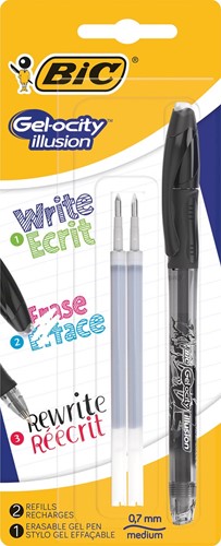 Bic roller Gel-ocity Illusion, noir, blister de 1 pièces et 2 recharges