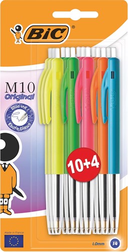 Bic stylo bille M10 Original Ultracolours, blister de 10 + 4 gratuits