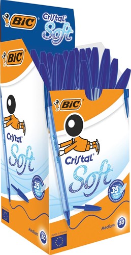 Bic stylo bille Cristal Soft, pointe moyenne, paquet de 50 pièces, bleu