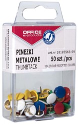 OFFICE products punaises, couleurs assorties, boîte suspendue plastique de 50 pièces