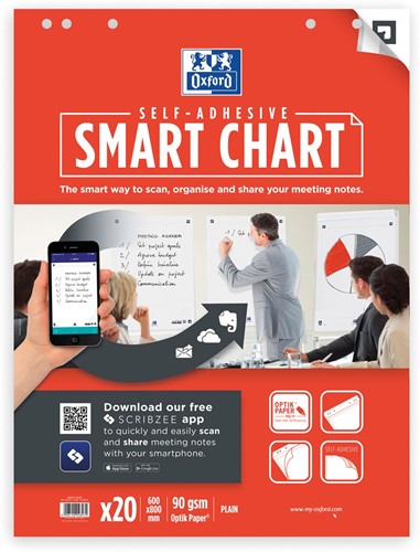 Oxford Smart Chart bloc de conférence auto-collant, ft 60 x 80 cm, paquet de 20 feuilles, blanco 1 Stuk