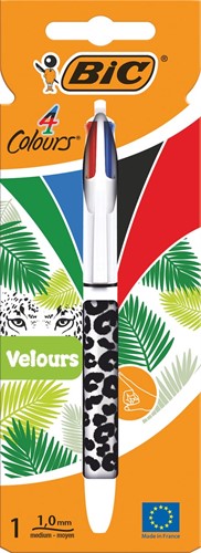 Bic 4 Colours Velours stylo bille 4 couleurs, moyen, 4 couleurs d'encre classique, motifs différents, sou