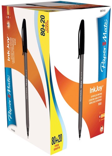Paper Mate stylo bille InkJoy 100 avec capuchon, noir, boîte 80 + 20 gratuit