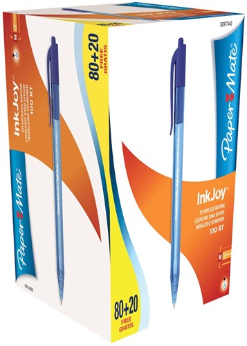 Paper Mate balpen InkJoy 100 RT, blauw, doos 80 + 20 gratis 1 Stuk