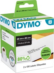 Dymo étiquettes LabelWriter, ft 89 x 28 mm, blanc, 260 étiquettes 2 Rol