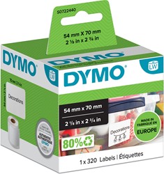 Dymo étiquettes LabelWriter ft 70 x 54 mm, blanc, 320 étiquettes 320 Stuk