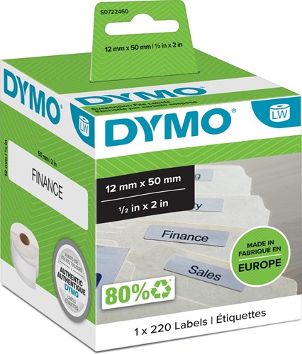 Dymo étiquettes LabelWriter ft 50 x 12 mm, blanc, 220 étiquettes 220 Stuk