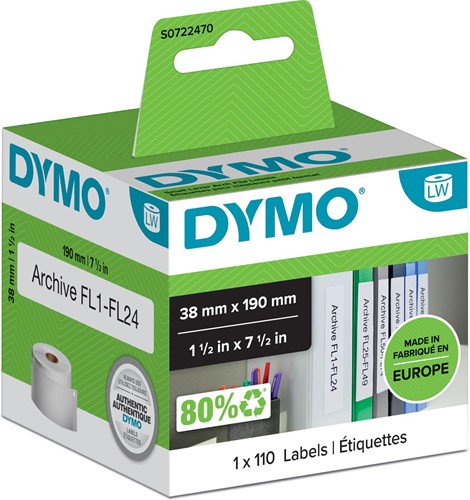 Dymo étiquettes LabelWriter ft 190 x 38 mm, blanc, 110 étiquettes 110 Stuk
