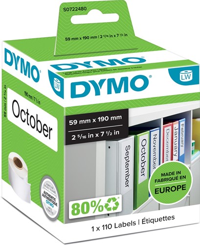 Dymo étiquettes LabelWriter, ft 190 x 59 mm, blanc, 110 étiquettes 110 Stuk