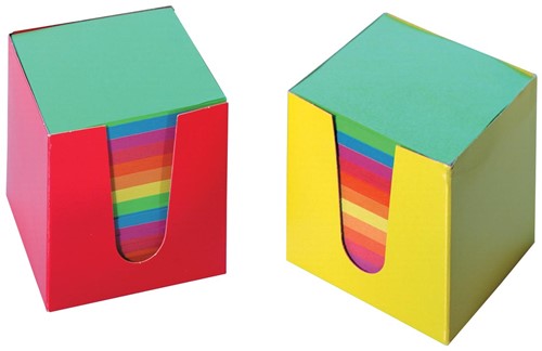 Cube-mémo en carton, feuillets en couleurs assorties