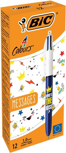 Bic 4 Colours Messages stylo bille 4 couleurs, moyen, 4 couleurs d'encre classique, boîte de 12 pièces