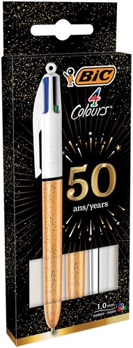 Bic 4 Colours Frozet + Shine stylo bille 4 couleurs, moyen, 4 couleurs d'encre classique, blister de 3 pi