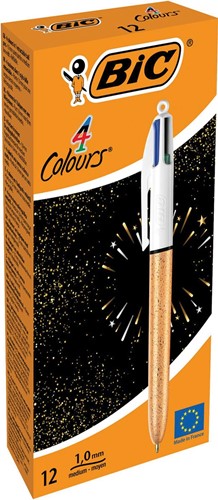 Bic 4 Colours Frozen stylo bille 4 couleurs, moyen, 4 couleurs d'encre classique, boîte de 12 pièces