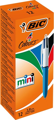 Bic 4 Colours Mini stylo bille 4 couleurs, moyen, 4 couleurs d'encre classique, corps bleu