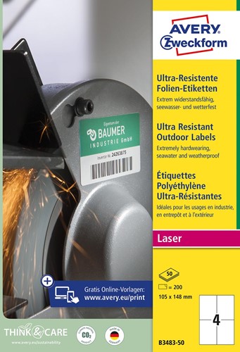 Avery étiquettes ultra-résistantes, ft 105 x 148 mm, boîte de 200 étiquettes