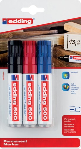 Edding permanente marker e-500 geassorteerde kleuren, blister van 3 stuks 3 Stuk